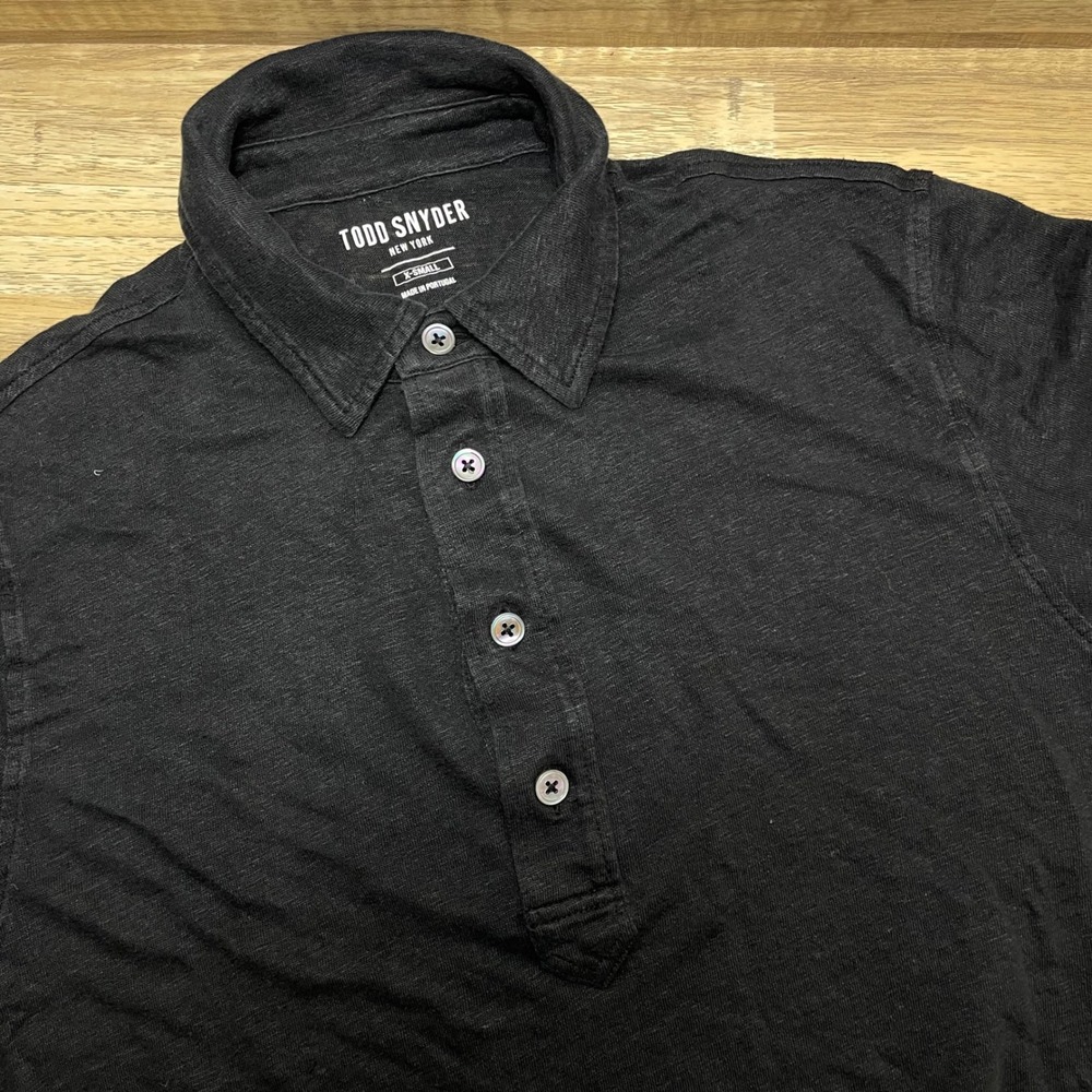 Todd Snyder NYC Mens Black 100% Linen Short Sleeve Polo Shirt X-Small Minimalist